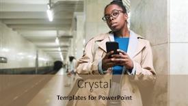  Presentation with metro train - Presentation theme consisting of young-serious-african-american-woman and a coral colored foreground