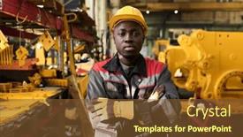  Presentation with young plant - Presentation theme consisting of young-serious-african-american-worker background and a tawny brown colored foreground