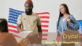  Presentation with queue - Slides with young-serious-black-man-taking background and a coral colored foreground