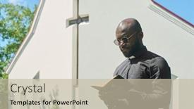  Presentation with black man - Slides with young-serious-black-man background and a mint green colored foreground