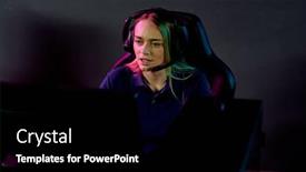  Presentation with female sport - PPT theme having young-serious-blond-female-e background and a black colored foreground