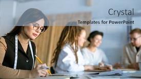  Presentation with fashion - Amazing slide deck having young-serious-brunette-fashion-designer backdrop and a light blue colored foreground