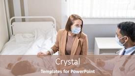  Presentation with covid bed - Slide deck featuring young-serious-brunette-female background and a coral colored foreground