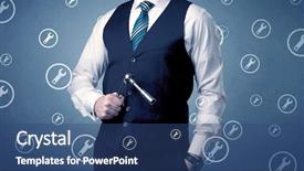  Presentation with surgical tool - Amazing presentation theme having young serious businesman holding tool backdrop and a  colored foreground