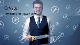  Presentation with holding hands old young - PPT layouts with young serious businesman holding tool background and a  colored foreground