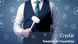  Presentation with holding hands old young - Colorful presentation theme enhanced with young serious businesman holding tool backdrop and a  colored foreground