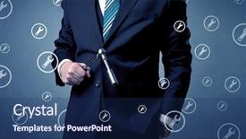  Presentation with cyber security tool description brief - Beautiful slides featuring young serious businesman holding tool backdrop and a  colored foreground