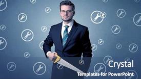  Presentation with holding hands old young - Beautiful presentation featuring young serious businesman holding tool backdrop and a  colored foreground