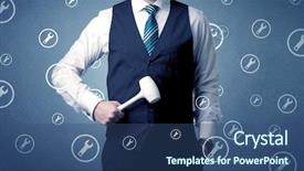  Presentation with holding hands old young - Colorful PPT theme enhanced with young serious businesman holding tool backdrop and a ocean colored foreground