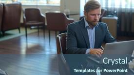  Presentation with lounge - PPT theme featuring young-serious-businessman-in-formalwear background and a ocean colored foreground