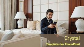  Presentation with bed hotel - PPT theme having young-serious-businessman-in-formalwear background and a coral colored foreground