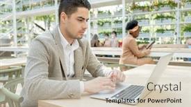  Presentation with surfing - Beautiful theme featuring young-serious-businessman-looking backdrop and a soft green colored foreground