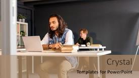  Presentation with young college student diagnosis of chlamydia - Colorful PPT theme enhanced with young-serious-businessman-or-student backdrop and a coral colored foreground