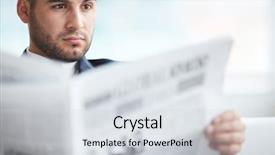  Presentation with newspaper - Slides with young serious businessman reading newspaper background and a light gray colored foreground