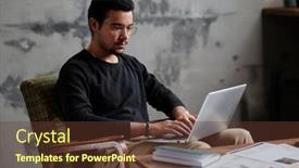  Presentation with laptop - Slides consisting of young-serious-businessman-with-laptop background and a tawny brown colored foreground