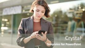  Presentation with scrolling - Slide deck enhanced with young-serious-businesswoman-in-smart background and a gray colored foreground