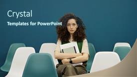  Presentation with blue financial - PPT layouts enhanced with young-serious-businesswoman-with-financial background and a  colored foreground