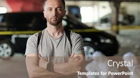  Presentation with crime scene - Theme with young-serious-crime-scene-worker background and a violet colored foreground