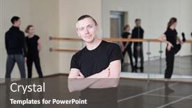  Presentation with dancing - Colorful theme enhanced with young-serious-dancing-instructor-crossing backdrop and a dark gray colored foreground