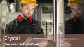  Presentation with industrial machines - Cool new theme with young-serious-engineer-in-workwear backdrop and a violet colored foreground