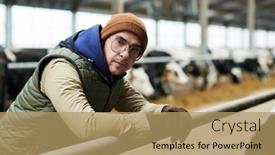  Presentation with dairy - Presentation theme enhanced with young-serious-farmer-in-eyeglasses background and a coral colored foreground