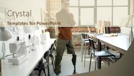  Presentation with fashion - Audience pleasing PPT theme consisting of young-serious-fashion-designer backdrop and a soft green colored foreground