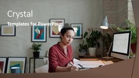  Presentation with architect - Cool new slides with young-serious-female-architect backdrop and a gray colored foreground