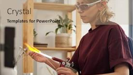  Presentation with frame of fire and burning - Beautiful slide deck featuring young-serious-female-artisan backdrop and a coral colored foreground