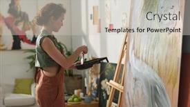  Presentation with artwork - Slides having young-serious-female-artist background and a soft green colored foreground