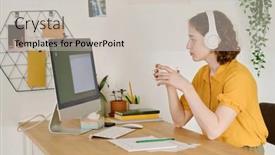  Presentation with tea coffee - Theme consisting of young-serious-female-freelancer background and a light gray colored foreground