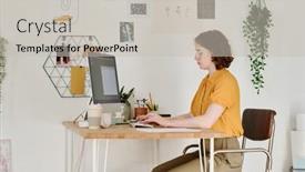  Presentation with creation - Slide set consisting of young-serious-female-freelancer background and a light gray colored foreground