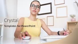  Presentation with organization - Cool new slides with young-serious-female-office-manager backdrop and a lemonade colored foreground