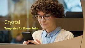  Presentation with scrolling - PPT theme enhanced with young-serious-female-office-manager background and a tawny brown colored foreground