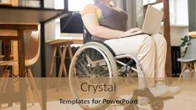  Presentation with surfing - PPT theme having young-serious-female-office-worker background and a coral colored foreground