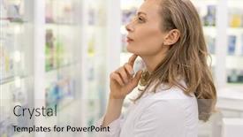  Presentation with pharmacist - Theme featuring young-serious-female-pharmacist background and a soft green colored foreground