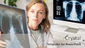  Presentation with radiologist - Audience pleasing presentation theme consisting of young-serious-female-radiologist backdrop and a soft green colored foreground