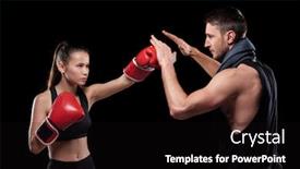  Presentation with boxing fight - Beautiful PPT theme featuring young-serious-fit-woman backdrop and a black colored foreground