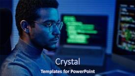  Presentation with support - Theme with young-serious-it-support-engineer background and a navy blue colored foreground