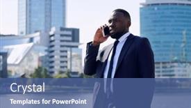  Presentation with african ethnicity - Presentation design with young-serious-male-agent background and a ocean colored foreground