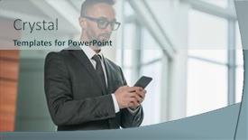  Presentation with phone - PPT theme consisting of young-serious-male-broker background and a  colored foreground