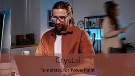  Presentation with software - Presentation design having young-serious-male-it-engineer background and a tawny brown colored foreground