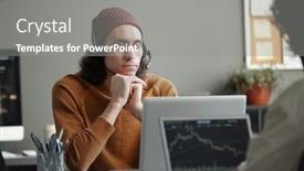  Presentation with support - PPT theme with young-serious-male-it-support background and a gray colored foreground