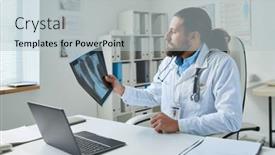  Presentation with radiologist - Presentation enhanced with young-serious-male-radiologist background and a light gray colored foreground