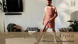  Presentation with apron - Slide set having young-serious-man-in-apron and a coral colored foreground