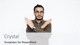  Presentation with forbidden - Presentation theme consisting of young-serious-man-in-eyeglasses background and a sky blue colored foreground