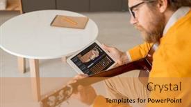  Presentation with musical instrument - Cool new presentation theme with young-serious-man-in-yellow backdrop and a gold colored foreground