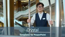  Presentation with ethnicity - Presentation design consisting of young-serious-man-of-asian background and a  colored foreground