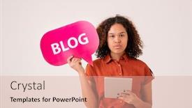  Presentation with social networks - Theme featuring young-serious-mixed-race-female background and a coral colored foreground