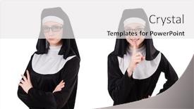  Presentation with nun - Colorful PPT theme enhanced with young serious nun isolated on white backdrop and a white colored foreground