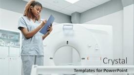  Presentation with african ethnicity - PPT theme having young-serious-nurse-of-african background and a light gray colored foreground